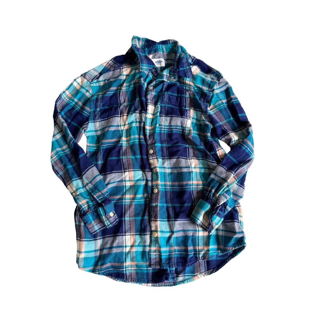 Old Navy Girls' Blue Plaid Flannel Shirt, Large - Comfy & Stylish!